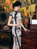 19 mome mulberry silk, Chinese ink painting, High-end long Qipao