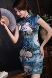 Floral pattern, 19 mome mulberry silk, short Qipao