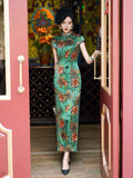 19 mome mulberry silk, floral pattern, High-end long Qipao