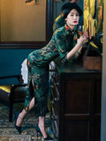 19 mome mulberry silk, floral pattern long Qipao