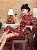 19 mome mulberry silk， floral pattern long Qipao