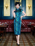 19 mome mulberry silk,  Mid length, High-end blue color Qipao