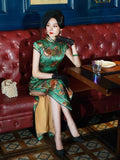 19 mome mulberry silk, floral pattern, High-end long Qipao