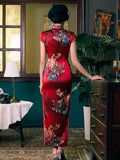 19 mome mulberry silk, floral pattern, high-end long Qipao