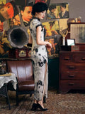 19 mome mulberry silk, Chinese ink painting, High-end long Qipao