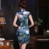 Floral pattern, 19 mome mulberry silk, short Qipao