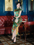 19 mome mulberry silk, floral pattern, High-end long Qipao