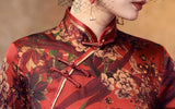 19 mome mulberry silk， floral pattern long Qipao
