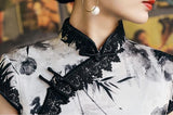 19 mome mulberry silk, Chinese ink painting, High-end long Qipao