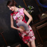 Floral pattern, 19 mome mulberry silk, short Qipao