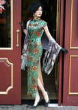 19 mome mulberry silk, floral pattern, High-end long Qipao