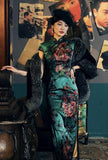 19 mome mulberry silk, floral pattern, High-end long Qipao dress