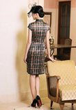 19 mome mulberry silk, plaid pattern, Mid-length Qipao dress