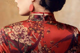 19 mome mulberry silk， floral pattern long Qipao
