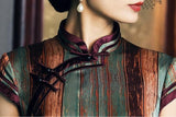 19 mome mulberry silk, Stripe pattern, mid length, high-end Silk Qipao