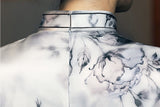 19 mome mulberry silk, Chinese ink painting, hight-end short Qipao