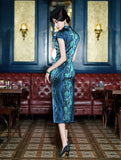 19 mome mulberry silk,  Mid length, High-end blue color Qipao