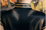 19 mome mulberry silk, High-end  long  black Qipao dress