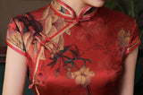 19 mome mulberry silk, Floral pattern, High-end, long Qipao