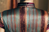 19 mome mulberry silk, Stripe pattern, mid length, high-end Silk Qipao