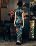 19 mome mulberry silk, floral pattern, High-end long Qipao dress