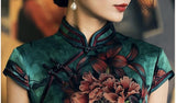 19 mome mulberry silk, floral pattern, High-end long Qipao dress