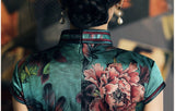 19 mome mulberry silk, floral pattern, High-end long Qipao dress