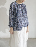 Dark Blue Floral Print Cheongsam Top