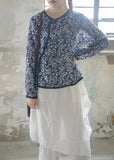 Dark Blue Floral Print Cheongsam Top