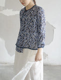 Dark Blue Floral Print Cheongsam Top