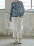 Dark Blue Floral Print Cheongsam Top
