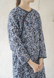 Dark Blue Floral Print Cheongsam Dress (Double Layer)