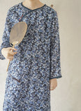 Dark Blue Floral Print Cheongsam Dress (Double Layer)