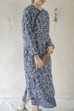 Dark Blue Floral Print Cheongsam Dress (Double Layer)