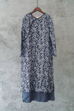 Dark Blue Floral Print Cheongsam Dress (Double Layer)