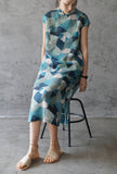 Blue Geometric Print Cheongsam Dress