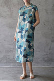 Blue Geometric Print Cheongsam Dress