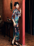 19 mome mulberry silk, floral pattern long Qipao