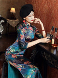 19 mome mulberry silk, floral pattern long Qipao