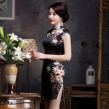 Floral pattern, 19 mome mulberry silk, short Qipao