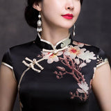 Floral pattern, 19 mome mulberry silk, short Qipao