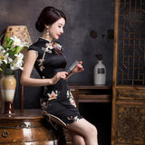 Floral pattern, 19 mome mulberry silk, short Qipao