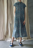 Indigo Batik Print Cheongsam Dress