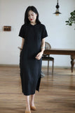 Black Linen Cheongsam Dress