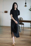 Black Linen Cheongsam Dress