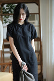 Black Linen Cheongsam Dress