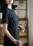 Black Linen Cheongsam Dress