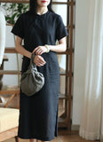 Black Linen Cheongsam Dress