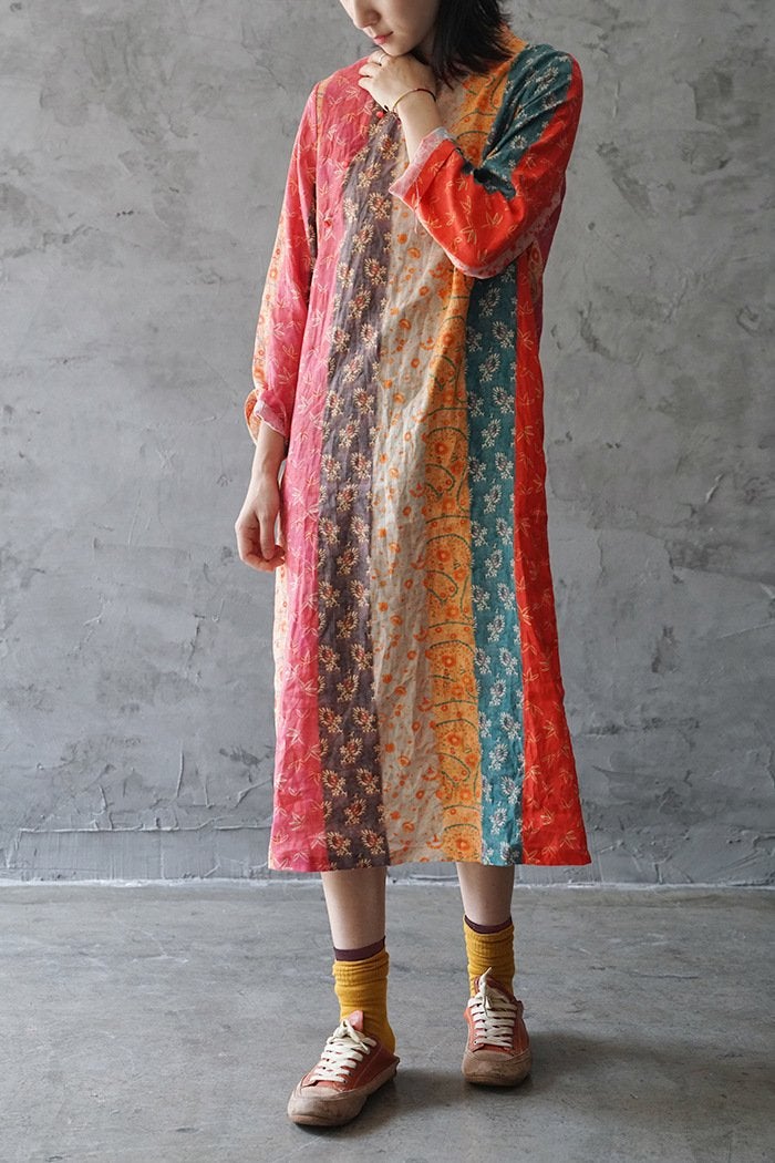Multi-colour  Cheongsam Dress (Long Sleeve)
