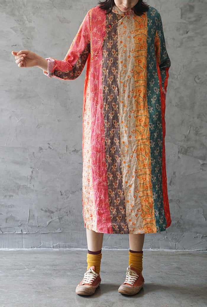 Multi-colour  Cheongsam Dress (Long Sleeve)